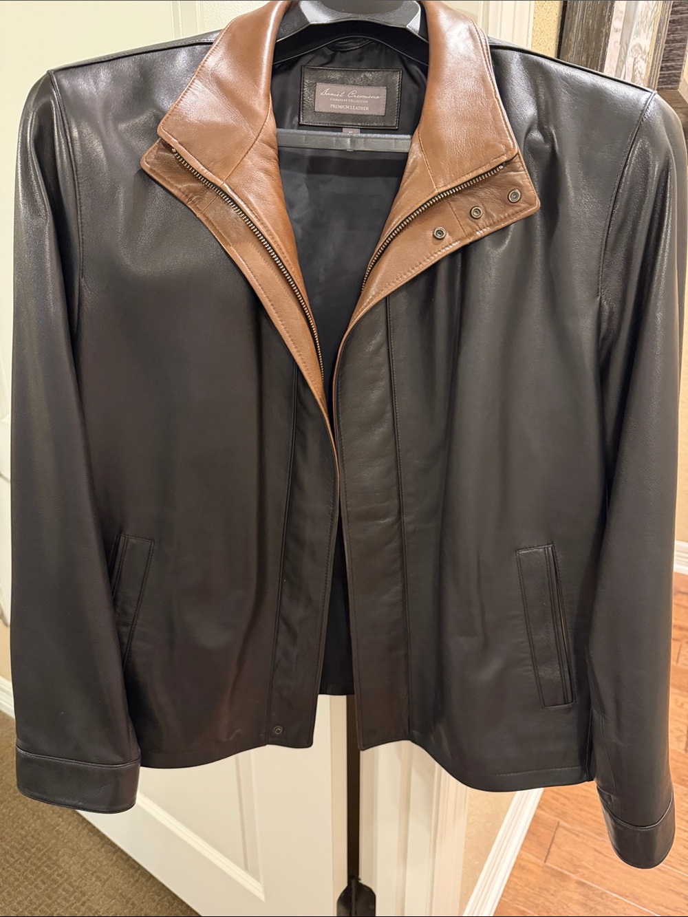 Daniel Cremieux chocolate Leather Jacket with Tan Trim